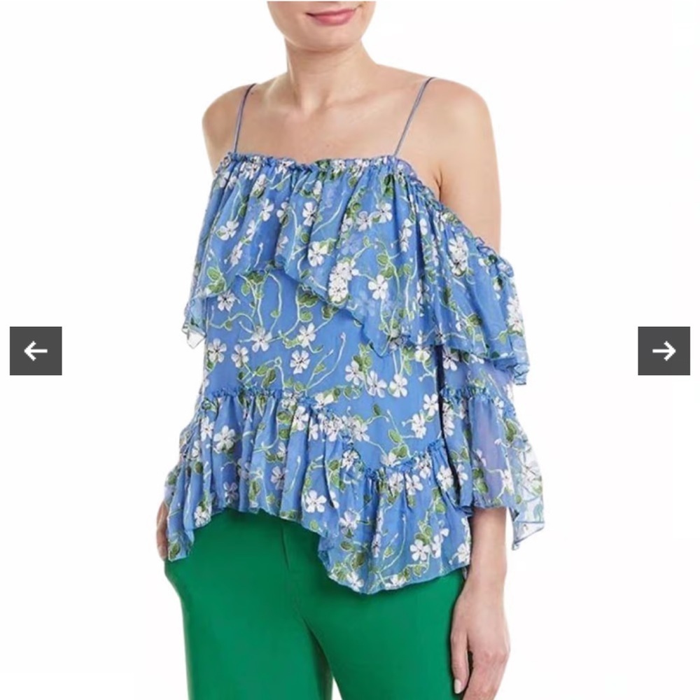 Alice + Olivia Blue Flutter Top Medium